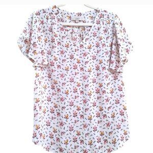 LOFT Womens V neck Short Sleeve floral print Top Blouse Small Boho Romantic